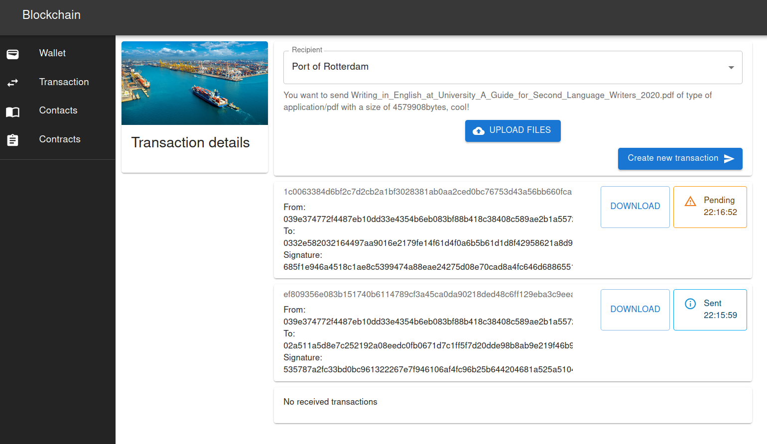 Image shows pending transactions from a client to another.